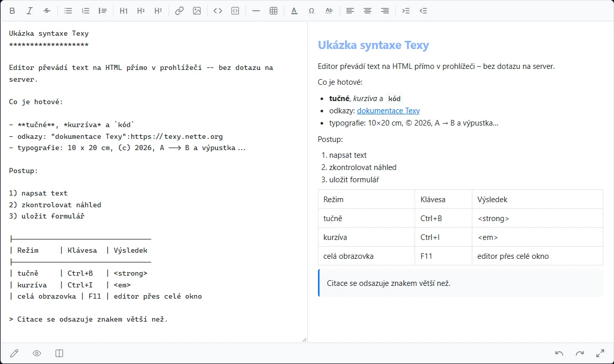 Náhled Texy Editor