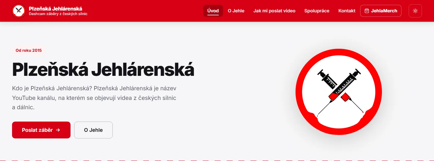 Úvodní stránka webu kanálu s nadpisem, tlačítkem Poslat záběr a logem kanálu