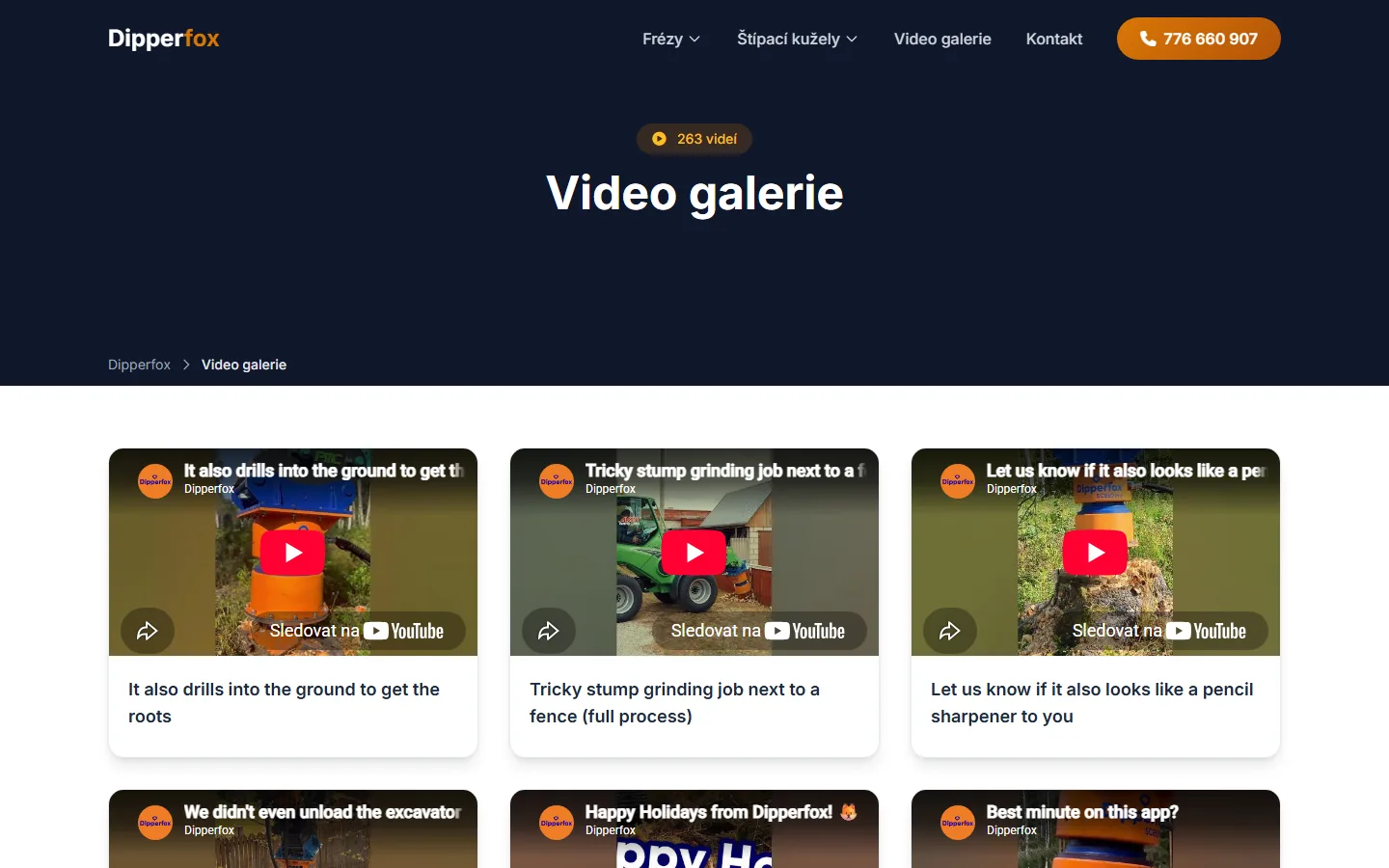 Video galerie s počtem 263 videí a náhledy krátkých videí z nasazení frézy