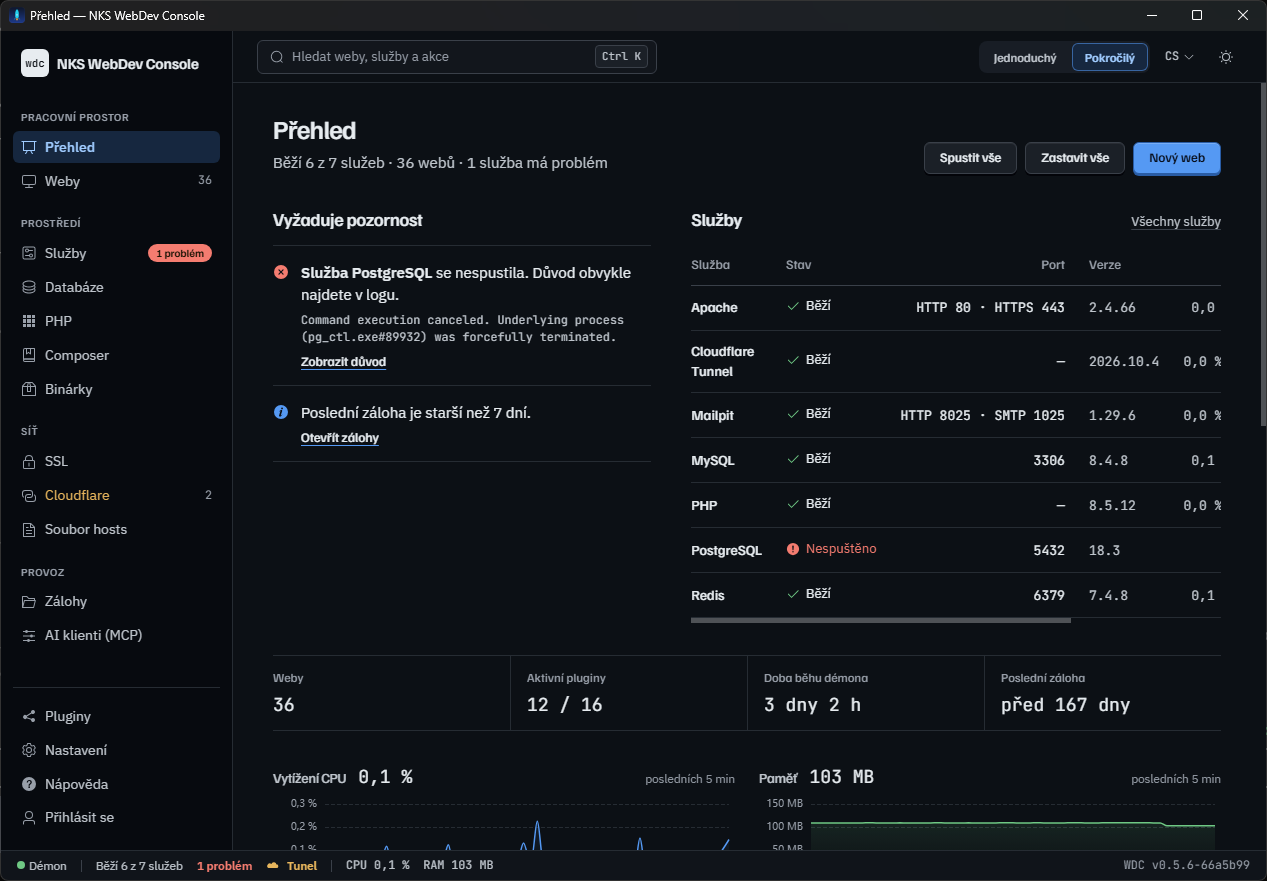 Náhled NKS WebDev Console